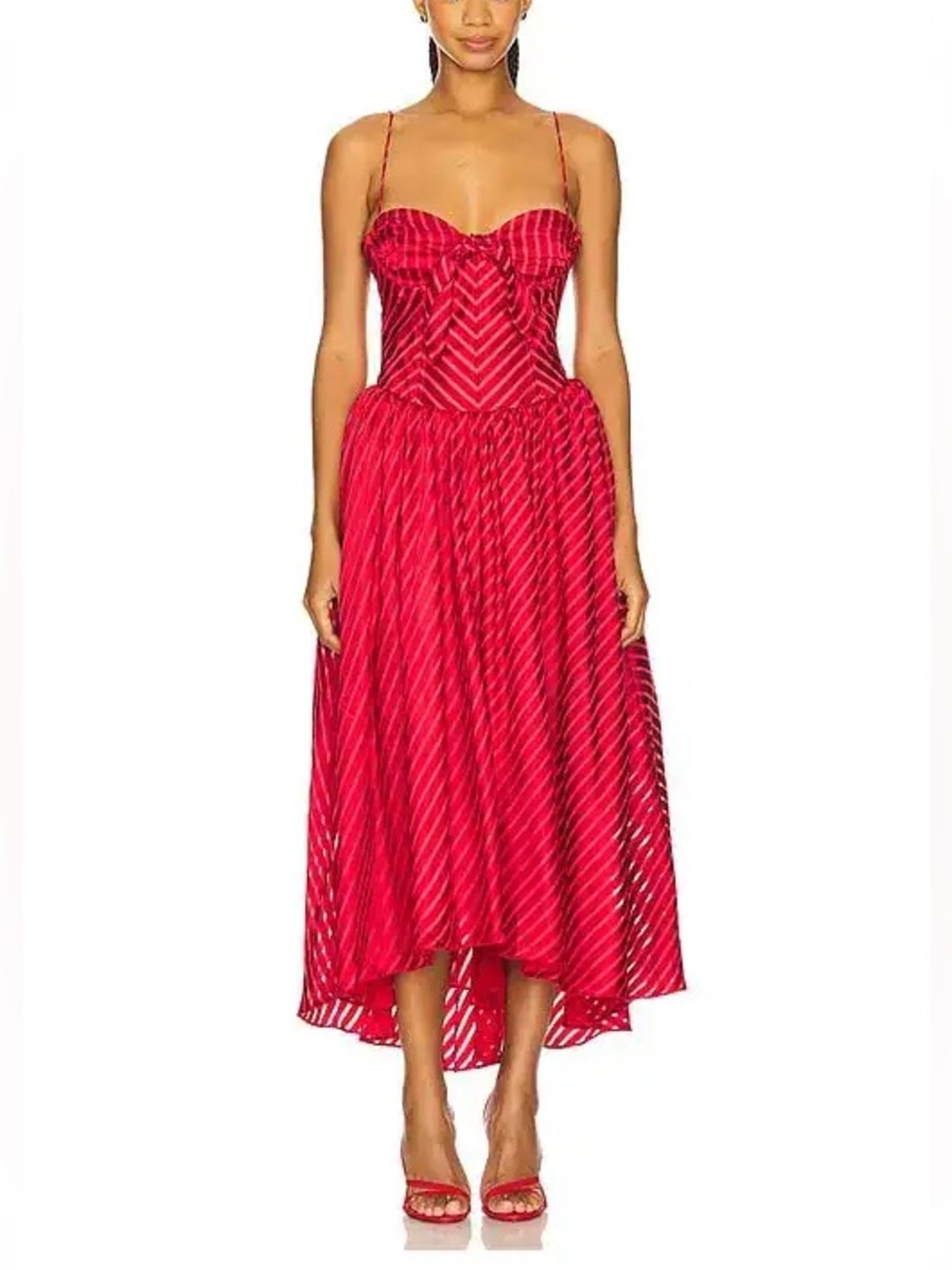 $389 NWOT For Love And Lemons Burnout Stripe High/Low Dress in Red Sz Small